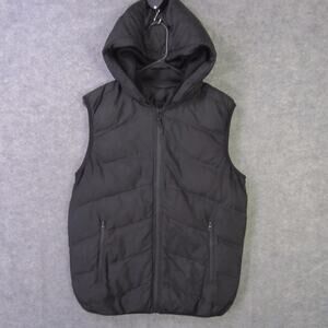 Zara Vest Mens Medium Black Hooded Quilted Puffer Insulated Zip Pockets Outdoor
